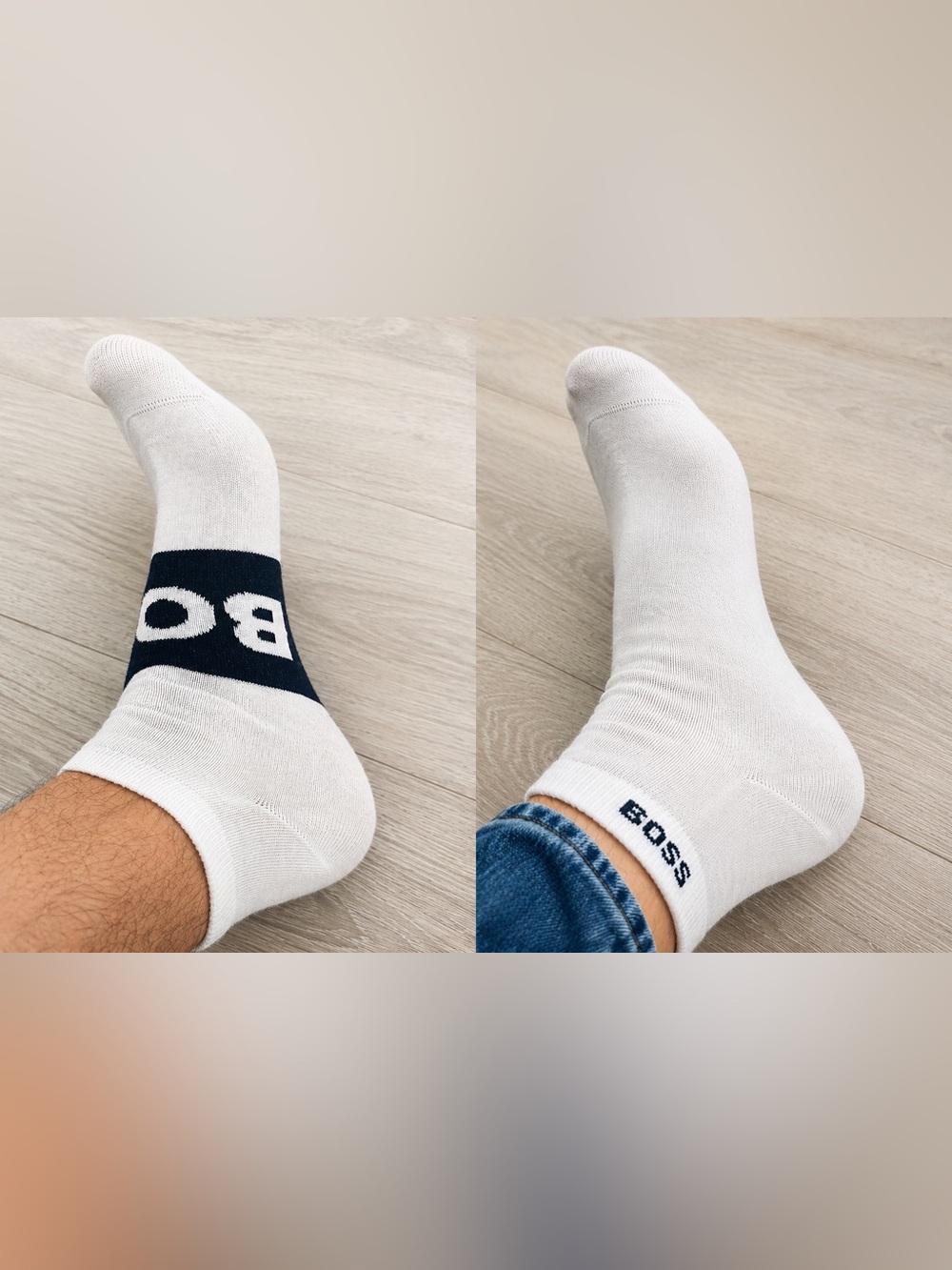 Boss White Ankle Socks with Black Logo Band - 2 Pack